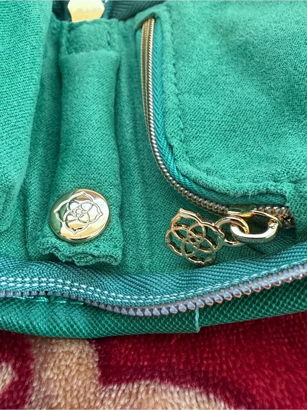 Kendra Scott Small Green Zip Travel Jewelry Case Organizer Gold Tone